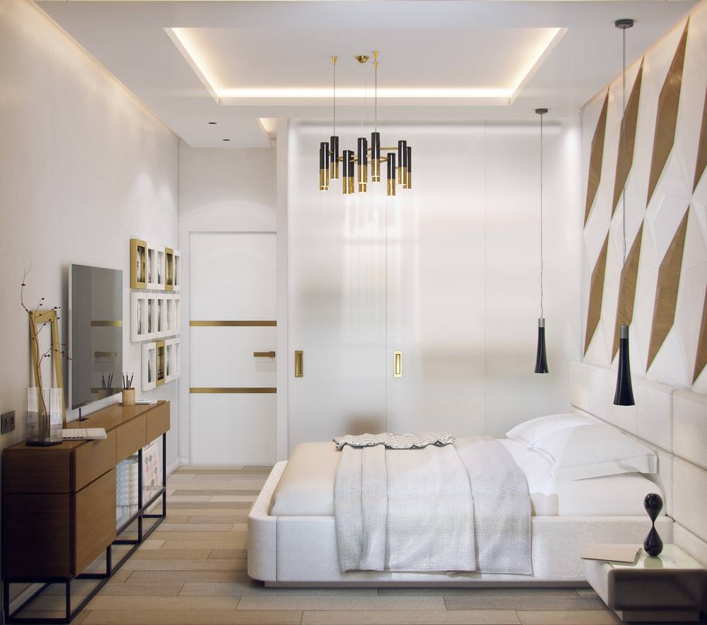 Спальня в стиле модерн с подвесным потолком