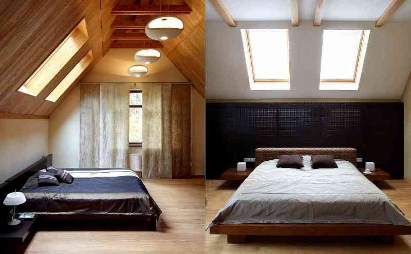 Дизайн спальни на мансардном этаже в частном доме