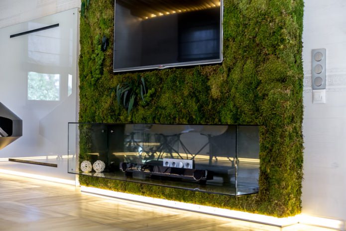 живая зелень в интерьере гостиной в эко-стиле