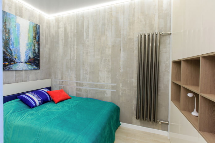 лофт в спальне с серыми стенами