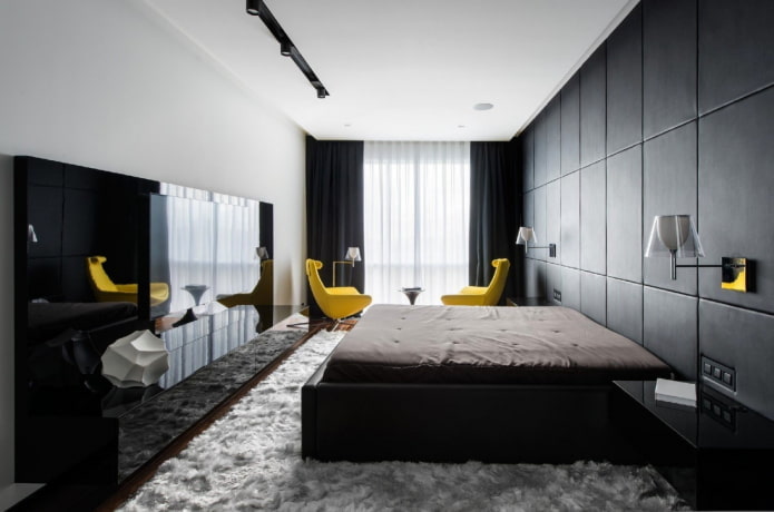 узкая спальня комната в современном стиле