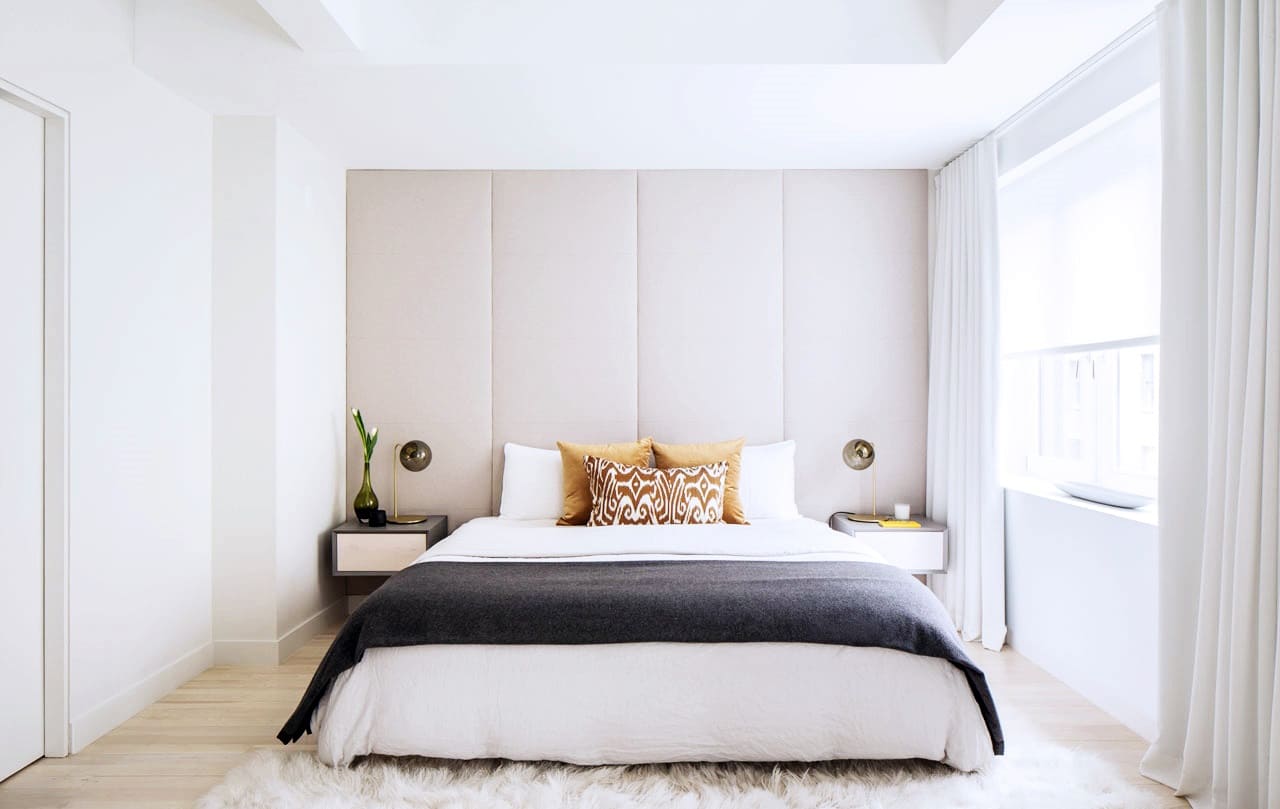 спальня в стиле минимализм текстиль
