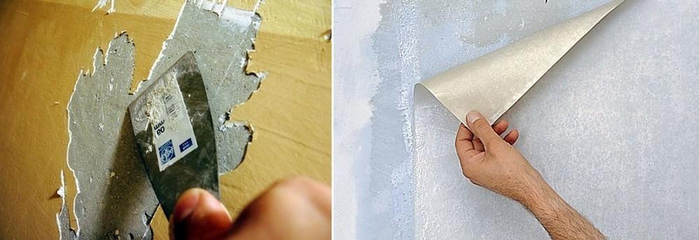 Если водоэмульсионная краска снимается достаточно легко даже шпателем, перед оклейкой обоями стены лучше очистить