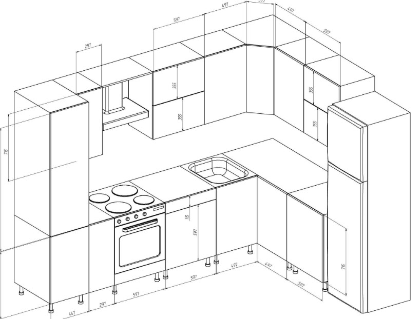 размеры кухонного гарнитура