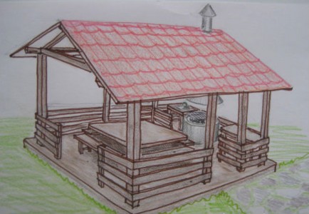 чертеж деревянной летней кухни