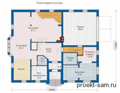 план расположения бассейна на 1-м этаже дома
