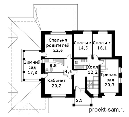 план 2-го этажа дома с бассейном и тренажерным залом