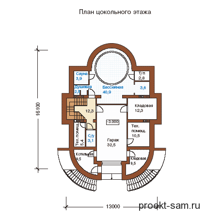 план цокольного этажа особняка с бассейном