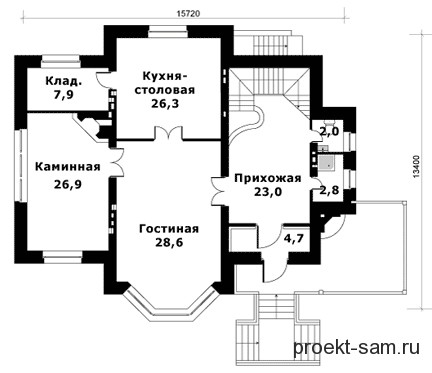 план двухэтажного дома с бассейном 1 этаж