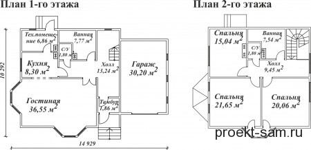 план двухэтажного дома с мансардой и гаражом