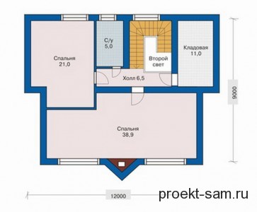 план одноэтажного дома с мансардой 9x12