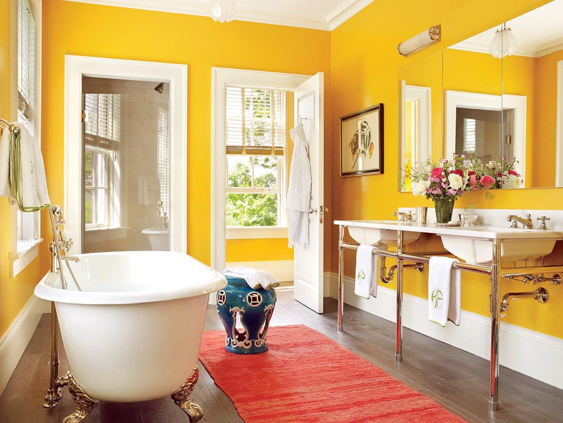 Желтая краска для стен в ванной