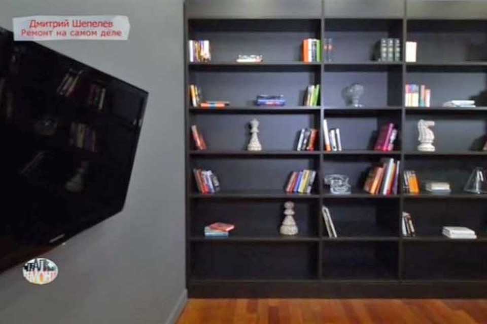 У Дмитрия и его сына Платона теперь появился большой книжный шкаф и телевизор. Фото: стоп-кадр 1tv.ru 