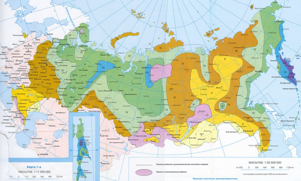 Карта зонирования территории России по уровню снегового давления